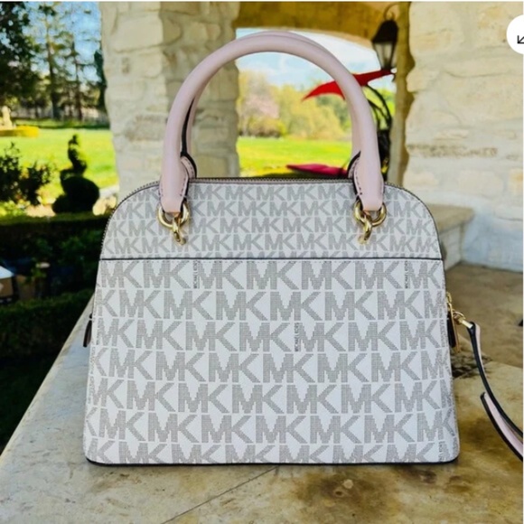 MICHAEL KORS JET SET DOME SATCHEL SHOULDER BAG POWDERED BLUSH SIGNATURE LOGO NWT - Picture 4 of 10